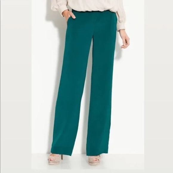 Paige size 2 emerald green 100% silk wide leg dress pants - Picture 2 of 3